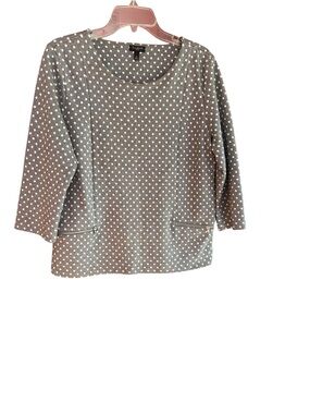 Talbots gray white silver sparkle polka dot top faux zipper pockets Size Lp